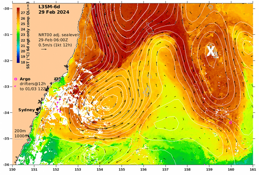 Sea surface water temperatures on 9th February 2024